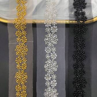1 Yard Golden/Black Beads Sequin Embroidered Gorgeous Flower Lace Wedding Dress Decoration Hats Bags Handmade DIY Accessories
