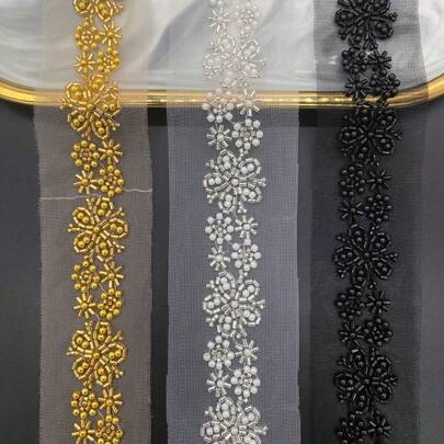 1 Yard Golden/Black Beads Sequin Embroidered Gorgeous Flower Lace Wedding Dress Decoration Hats Bags Handmade DIY Accessories