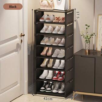 [1pc ]Multi-Layer Shoe Rack (Black/White), 4-8 Layer Widened Household Shoe Cabinet, Tool-Free Assembly, Large-Capacity Storage Rack, Space-Saving Design, Suitable For Entrance, Corridor, Bedroom, Bathroom, Living Room, Dining Room