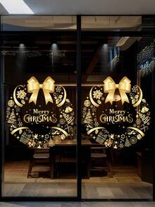 1PC/2PCS 金色圣诞花环礼物圣诞树，装饰贴纸，方便布置和拆卸，家居门窗商场装饰房间装饰墙面装饰墙贴墙贴 - 彩色 - 查看 11