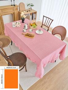 1pc Red Plaid Round Tablecloth, American Vintage Style With Ruffled Edge, Kitchen & Living Room Decor, Valentine's Day Dining Table Cloth - Multicolor - View 14