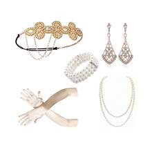 5 قطع مجموعة إكسسوارات غاتسبي من عام 1920 للنساء، شريط رأس فلابر، قلادة، قفازات، سوار، للاستخدام في مناسبات هالوين