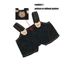 Fischerhut und Latzhose Set, für LABUBU, kombiniert mit gestrickter Perlen Handtasche und Schuhen, modische Accessoires und Zubehör (ohne Plüschpuppe, nur Kleidung und Accessoires)