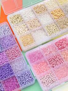 3 盒 15 格装饰种子珠管，用于 DIY 工艺手链项链珠宝制作（粉色+紫色+米色） - Pink+Purple+Beige - 查看 3
