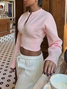 Damen Herbst und Winter einfarbige Reißverschluss Langarm Jacke, lässige, einfache Mode-Outfits für Frauen, Regular Fit Einfarbige Damenjacken, geeignet für den täglichen Gebrauch