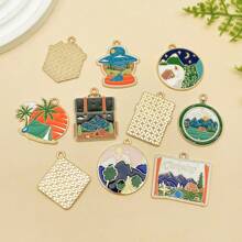 Mix 10pcs Outdoor Adventure Charms Pendants - Zinc Alloy Camping Themed DIY Jewelry Accessories With Detailed Mountain, Tent, And Nature Decorations For Handmade Bracelets, Necklaces, And Earrings, Perfect For Summer Festivals And Travel Enthusiasts