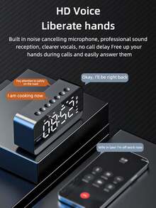 Espejo LED de escritorio, reloj despertador digital, altavoz inalámbrico Bluetooth, altavoz estéreo para teléfono, decoración del hogar