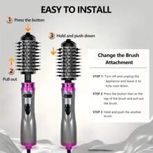 4 In 1 Rotating Hot Air Brush, One Step Volumizing Hair Dryer And Styler, Curling Brush, Straightening Brush, 360° Auto Rotate, 2 Interchangeable Brush Heads, Ceramic Coating Leaves Hair Soft And Shiny, Suitable For All Hair Types, Creates Vibrant And Stylish Curls And Silky Hair, Holiday Gift!
