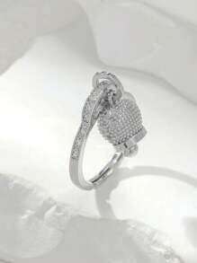 1 pezzo Anello elegante con campanellino in rame e zirconia, regolabile in dimensione, grazioso