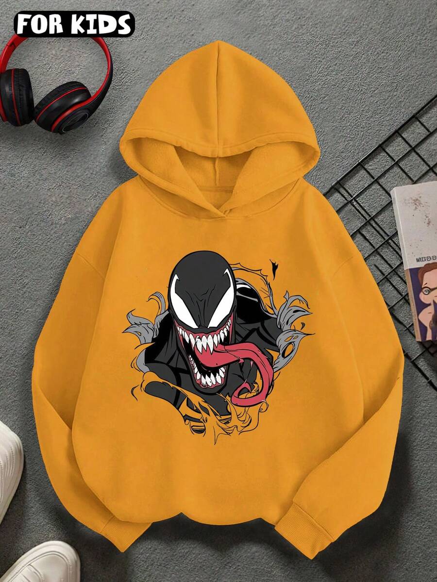 Felpa con cappuccio autunnale per ragazzi/bambini, con stampa grafica del personaggio Marvel e busto di Venom, a maniche lunghe, con vestibilità comoda e spalle scese, colore bianco. - giallo dorato - Visualizzare 1