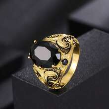 1 Vintage Men's Ring, Black Oval Set With Synthetic Zirconia, Retro Surface, Elegant Single Ring Jewelry Gift, Men's Daily Casual Ring - màu đen - Xem 3