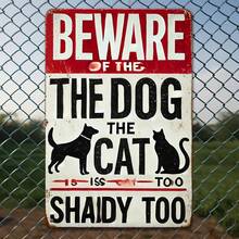 2D Flat, Integrated, 2D Flat, 8x 12inch Interesting Dog Warning Metal Sign - Beware Of Dogs And Sneaky Cats Sign, Suitable For Yard Fence Outdoor Decoration Gift Christmas Decoration, Perfect For Room Decoration