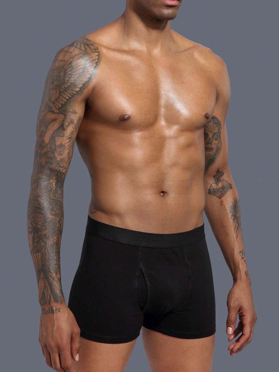 Men's Underwear With Support Pouch Breathable Boxer Brief Cotton Soft Moisture-Wicking Breathable Panties With Comfort Flex Waistband - màu đen - Xem 1