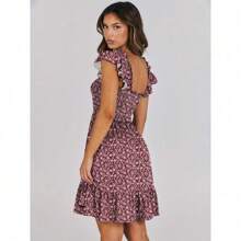 Women's Summer Casual Sleeveless Square Neck Dress 2025 Smocked Ruffle Backless Boho Beach Cute Teen Short Sundress