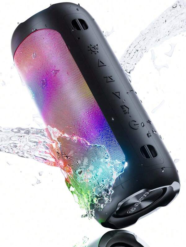 Tagry Enceinte Bluetooth sans fil A090, enceinte extérieure à grande capacité de batterie, son stéréo grave avec éclairage à spectre pour fête et films