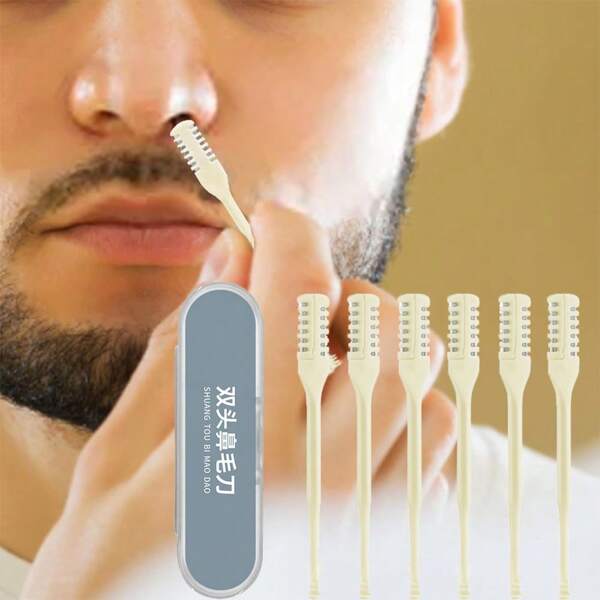Recortador manual de pelo nasal 2 en 1, cortador de pelo nasal de doble cara, herramienta de eliminación de pelo nasal, limpiador de pelo nasal lavable que gira 360°, conveniente y fácil de usar para hombres y mujeres