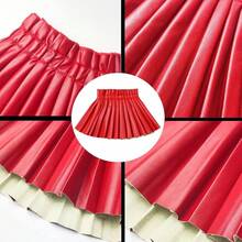 Leather Skirts For Girls Kids & Teen & Toddler & Women Faux Leather Pleated Skirts - 紅色 - 查看 4