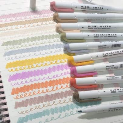 1 set/5 piezas Bolígrafo resaltador de doble punta de uso dual Regreso a la escuela, resaltador de color suave de punta ancha y fina, marcador fluorescente para colorear, subrayar y resaltar