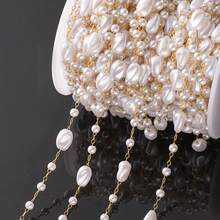 1m Faux ABS Pearl Beading Chain With Stainless Steel Link Bulk For Choker Necklace Bracelet Anklet DIY Craft Women Men Jewelry Making No Fade