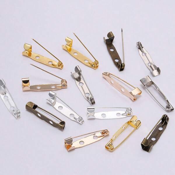 Broche de agulha simples de ferro com furos, 15 mm/20 mm/25 mm, 50 unidades/pacote, acessórios de joalheria faça você mesmo, alfinetes de segurança de vários tamanhos, broche adesivo
