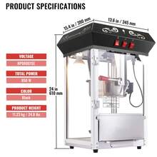 Countertop Popcorn Maker, 850W, 8 Oz, 48 Cups, Black - 查看 7