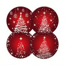 4/8pcs Christmas Square & Round Acrylic Coasters, Red Christmas Tree & Star Design, Non-Slip Heat-Resistant Drink Coasters For Home Decor, Holiday Gifts - Multicolor - View 6
