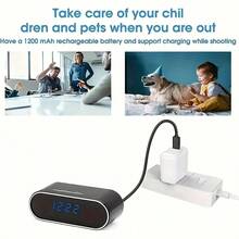 1080P HD WFi Camera Clock 32GB Card, Night Vision, Motion Detection, Loop Recording, 2.4GHz WiFi Connection, Remote Real-Time View, Great For Home, Office, Warehouse Monitoring - Black - View 6