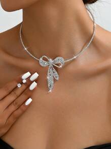 3pcs Set Minimalist Rhinestone Necklace & Earrings Jewelry Set, Versatile For Daily Wear