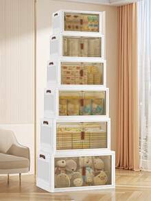 5层带盖储物箱，大型可堆叠储物箱，带轮子和门储物箱，用于衣柜整理和存储的盒子，塑料抽屉储物箱，适用于卧室、办公室、厨房、学校储物箱，返校 - 白色 - 查看 3