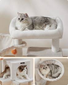 Feandrea Cat Tree, Cat Tower, Widened Perch For Large Cats, Cream White - White - View 4