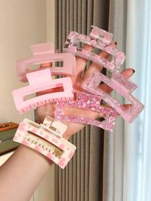 Large Sweet & Chic Pink Rectangular Hair Claw Clip, Strong Grip, Minimalist Daily Women's Hair Accessory, Suitable For Thick/Thin Hair, Elegant & Cute Casual Street Style, Suitable For Spring, Summer, Autumn, Winter Fashion Hair Clip Elegant Hair Accessories