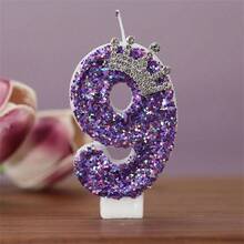 Ensemble de bougies d'anniversaire avec couronne violette pailletée et numéros, idéal pour les décorations de fête d'anniversaire, convient aux garçons et aux filles