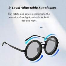 Adjustable Tint Sunglasses, 1-9 Gears Steampunk Retro Metal Round Polarized Glasses With ND Filter Lenses,For Men - 金色 - 查看 2