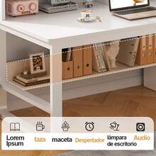 Mesa escritorio oficina color blanco moderno 120 cm para pc trabajo estudio organización hogar muebles decoración minimalista fácil armado superficie amplia resistente accesorios computadoras despacho - Blanco - Ver 9