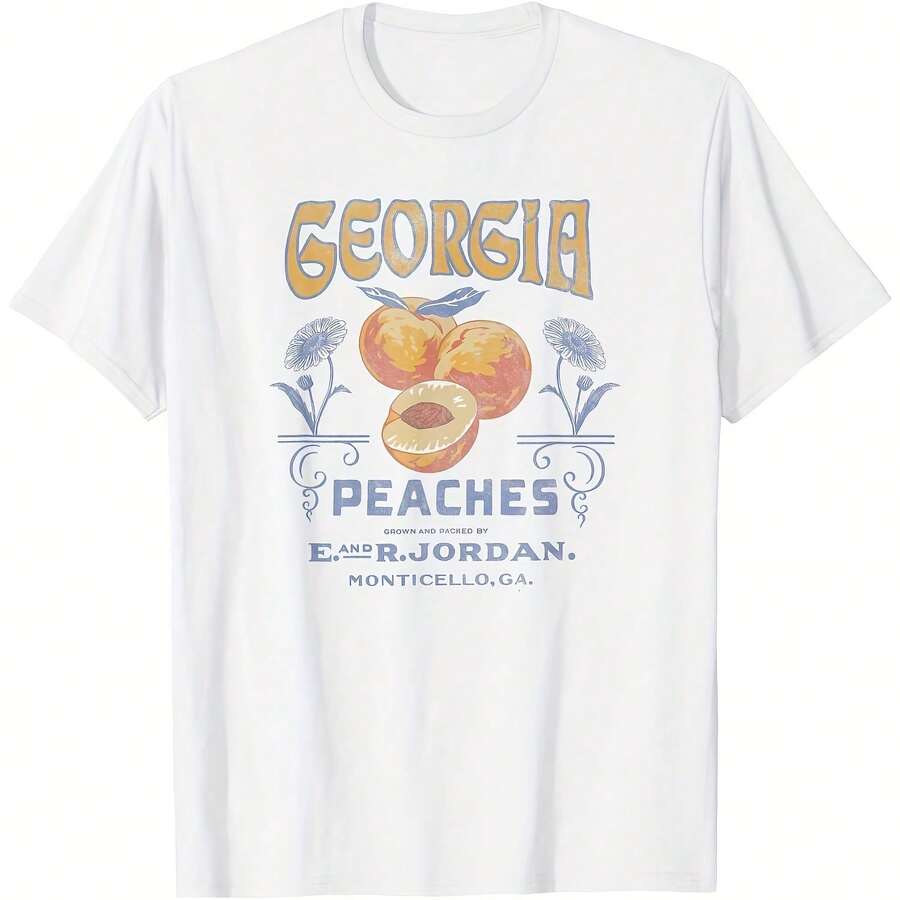Georgia Peaches Vintage Poster T-Shirt68 - 白色9 - 查看 1