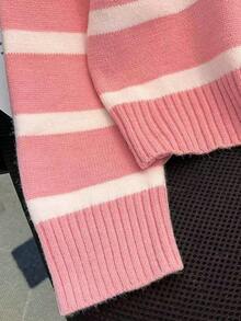 秋冬新款拉链女条纹针织毛衣，时尚简约套头衫，百搭 - 粉色 - 查看 6