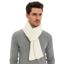 Men's Cozy Winter Knit Wool Scarf - Creme - View 2