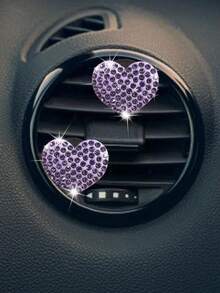 2 chiếc kẹp cửa thoát khí hình trái tim khảm kim cương cho ô tô, phụ kiện trang trí cổng điều hòa ô tô, trang trí nội thất ô tô - Hồng - Xem 10