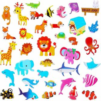 3D Cartoon Animal Puffy Small Stickers Sheets Bulk For Kids Toddlers Foam Sticker Zoo Sealife Animals For Girls Boys Gifts Party Favors Decals