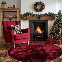 1pc Premium Red Round Velvet Rug, Soft, Living Room Carpet, Nordic, Bedroom, Bedside, Lounge, Dressing Room, Home Decor, Christmas, Winter New Arrival, Comfortable Underfoot, High-Quality Polyester Fiber, Thick, Home Aesthetic Decor, Washable Carpet, Modern Minimalist Rug, Tranquil Style