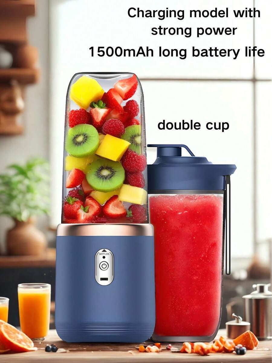 1 件 400 毫升 USB 充电便携式电动水果榨汁机搅拌机，多功能家用厨房户外旅行榨汁机，8.2*8.2*19.5 厘米