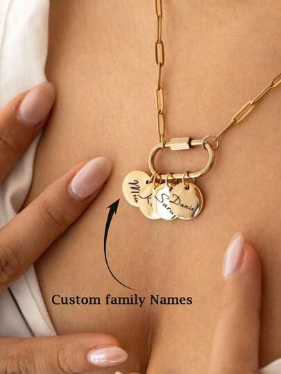 Customized Charm Necklace, Mother's Day Gift Customization Multiple Names Round Pendant, Custom Necklace Gift Adjustable Personalized Jewelry, Mother's Day Gift