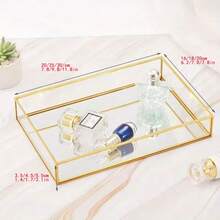 金色金属边框矩形玻璃托盘，简约铁艺储物盘，适用于客厅、餐厅、浴室、化妆品和珠宝 - 金色 - 查看 6