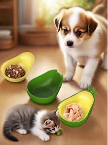 猫碗水碗三合一猫罐头开罐器，罐头勺狗食碗和猫碗浅宠物碗适用于小狗和兔子 - 綠色 - 查看 1