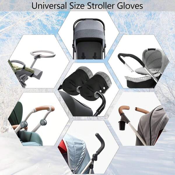 2pcs Baby Stroller Warm Gloves, Windproof Winter Stroller Handlebar Covers, Waterproof & Thermal Lined For Snow Days