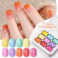 MEET ACROSS 9 Colors Pat Painting Gel Nail Polish, Pink Patting Glue Smudge Canned High Saturation Popular Semi-Solid Nail Polish Glue Nail Salon Special Manicure Nail Supplies Halloween Nails