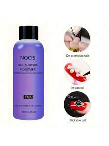 Set de Líquido Monómero Acrílico NOCIS de 75ml - Sistema Profesional Inodoro para Extensiones de Uñas con 3 Pinceles para Uñas y Recipiente de Vidrio Dappen Uñas Acrílicas Postizas - Multicolor - Ver 2