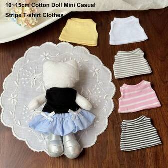 10~15cm Doll Mini Casual Stripe T-Shirt Clothes Retro Lace Collar Apron Stuffed Dolls Toys Accessories 17cm Doll Elastic Outfit T-Shirt