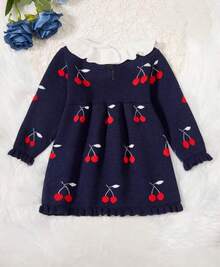 Nika Baby Cherry Knitted Baby Dress - Màu xanh hải quân - Xem 2