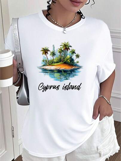 Cyprus Island Travel, Europe Tourist Mediterranean Vacation-Shirt         Art Graphic Tees  Crop Tops Summer Outfits Women's-Shirt Summer Tops -Shirt